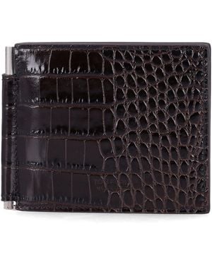 Tom Ford Croc-Embossed Leather Money Clip Wallet - Black