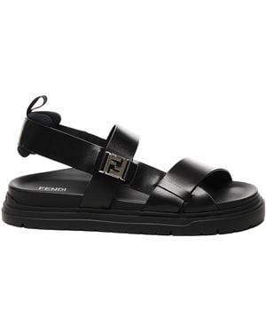 Fendi Ff Leather Sandals - Black