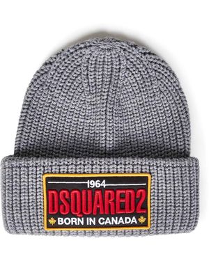 DSquared² "Beanie Hat With Patch Logo - Grey