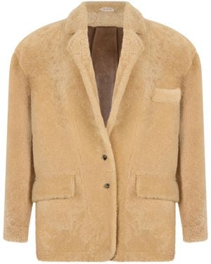 The Mannei Blazer Trasona Shearling Sheep Fur Blazers - Natural