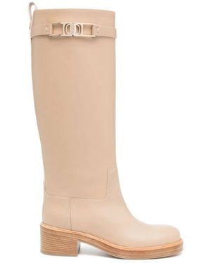 Ferragamo Ornament Square Gancini Boot - White