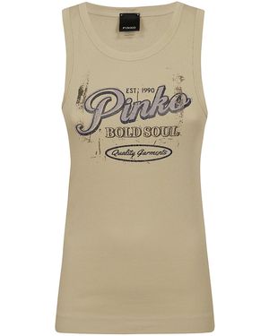 Pinko Azzanello Canotta Costina Logo Maglia - Natural