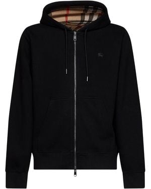 Burberry Cotton Zip-Up Hoodie With Check-Lined Hood - Black