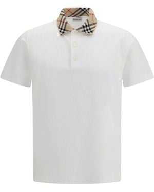 Burberry Cotton Check Collar Polo Top - White
