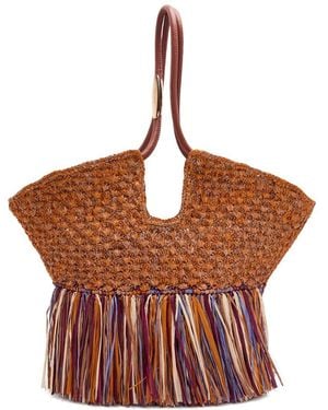 Zimmermann Goldentime Medium Fringed Raffia Tote Bag - Brown