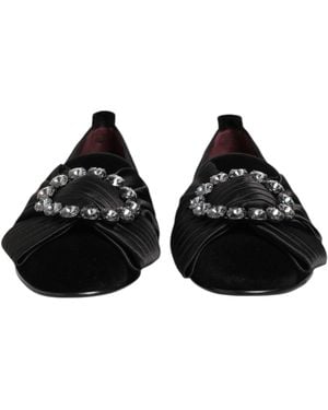 Dolce & Gabbana Vaticano Crystal Ribbon Slip On Shoes Cotton - Black