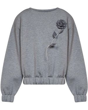 GIUSEPPE DI MORABITO Dark Stretch Jersey Sweatshirt With Organza Rose - Grey