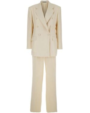 Tagliatore Double-Breasted Linen Suit Trouser Suits - Natural