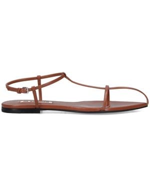 Jil Sander Leather Sandals, Round Open Toe - Brown