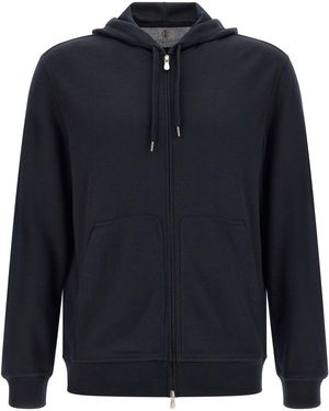 Brunello Cucinelli Cashmere And Silk Blend Hoodie - Blue