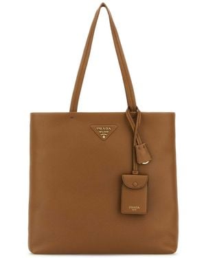 Prada Camel Leather Shopping Bag - Brown