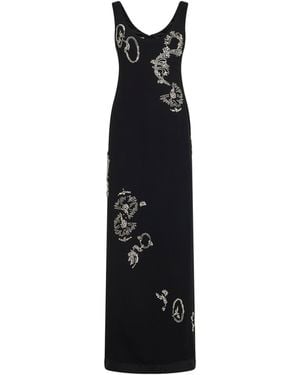 Dries Van Noten Crepe Long Embroidered Dress - Black