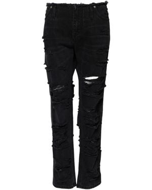 Dolce & Gabbana Cotton Tattered Mid Waist Denim Jeans - Black