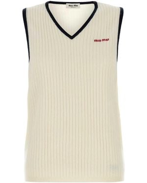 Miu Miu Ivory Cashmere Vest - Natural