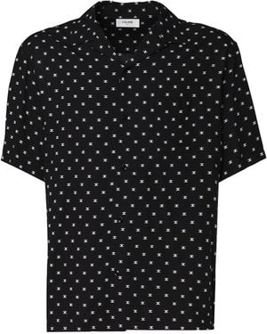 Celine Hawaiian Shirt With Viscose Print - Black