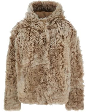 Yves Salomon Fur Coat With Fixed Hood And Hidden Fastening - Brown