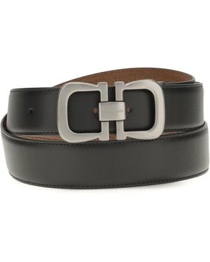 Ferragamo Reversible Leather Belt With Logo Calf Bos Taurus E Braces - Black