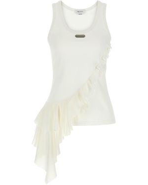 McQueen Silk Ruffle Tank Top - White