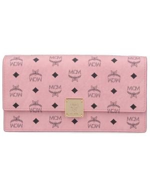 MCM Large Wallet With Logo Shoulder Strap - Pink