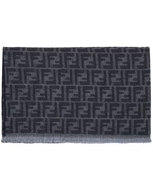 Fendi Knitted Wool And Silk Scarf With All-Over Ff - Gray