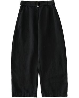 Studio Nicholson Chatto Virgin Wool Blend Belted Pants With Voluminous Curved Leg - Black