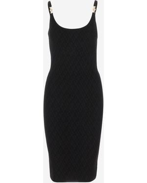 Versace Stretch Jacquard V-Textured Knit Dress - Black