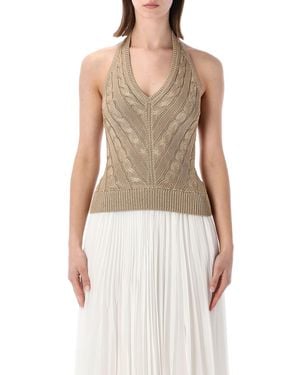 Ralph Lauren Cable Knit Silk Halter Top - Natural