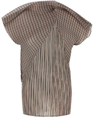 Issey Miyake Generic Stripes (Machine Pleats) Top Polyester Tops - Brown
