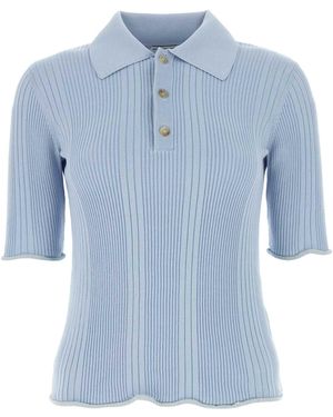 Bottega Veneta Pastel Light- Cotton Polo Shirt - Blue