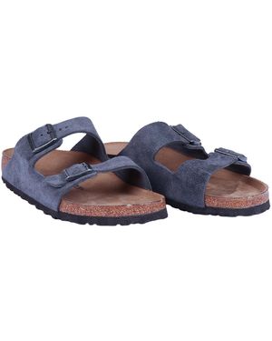 Birkenstock Arizona Charcoal, Suede Leather Sole - Blue