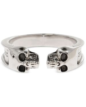 McQueen 'Thin Twin Skull' Ring - Grey