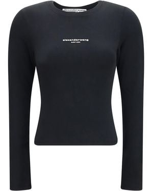 Alexander Wang Long-Sleeved Logo Cotton T-Shirt T-Shirts & Jerseys - Blue