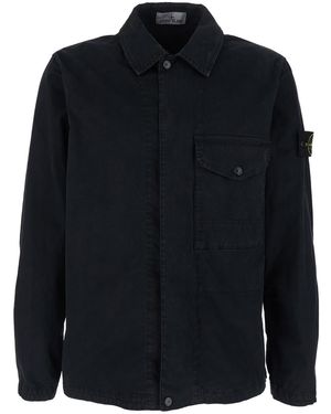 Stone Island Jacket Classic Collar Cotton Coat - Blue