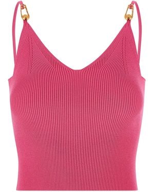 Versace Safety Pin-Detail Ribbed Knit Tank Top - Pink