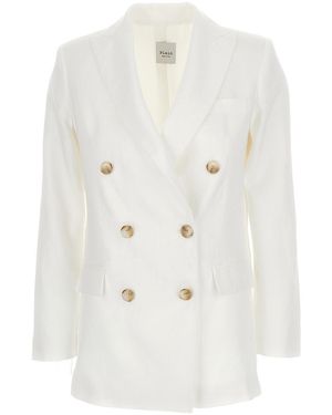 Le Plain Double-Breasted Linen Jacket For Blazers - White