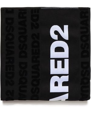 DSquared² Cotton Beach Towel With Logo - Black