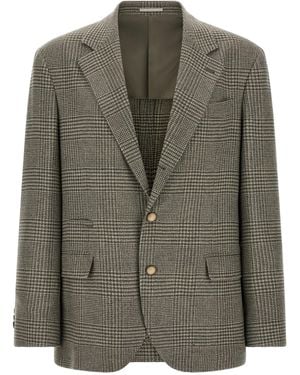 Brunello Cucinelli Brunello Cucinelli Prince Of Wales Wool And Cashmere Blazer - Green