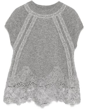 Ermanno Scervino Cashmere Lace Top - Gray