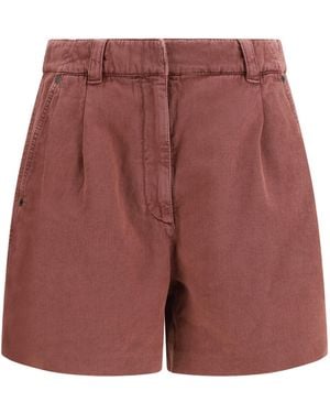 Brunello Cucinelli Linen Shorts Cotton; Bermuda - Red