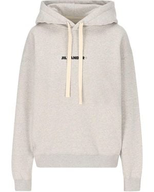Jil Sander Long Sleeved Logo-Print Hoodie - White
