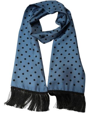 Dolce & Gabbana Blue Polka Dot Silk Fringed Lace Stole Scarf