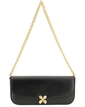 McQueen Leather Small Skull Flower Crossbody Bag - Black