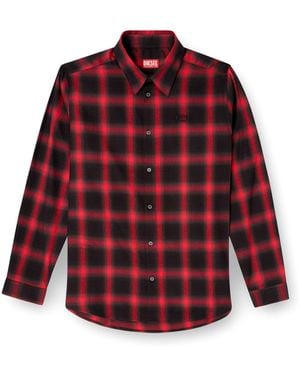 DIESEL S-Simply Check Cotton Blend Shirt - Red