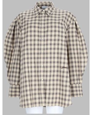 Ganni Checked Flannel Shirt Organic Cotton - Grey
