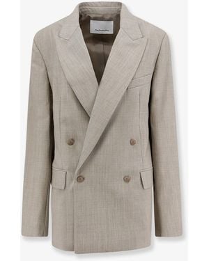 Frankie Shop Newark Double-Breasted Mélange Virgin Wool Blazer - Gray