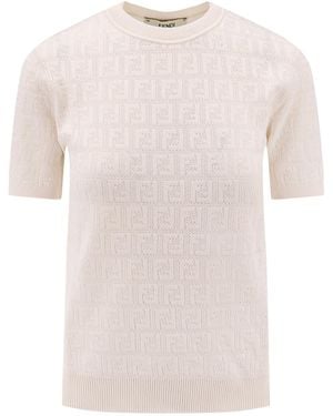 Fendi Cotton Blend T-Shirt With All-Over Ff Logo - Pink