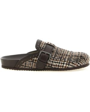 Brunello Cucinelli Houndstooth Sequin Alpaca-Wool Sabot - Black