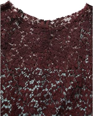 Dolce & Gabbana Floral Lace Taffeta Pleated Midi Dress Silk Cotton Nylon - Purple