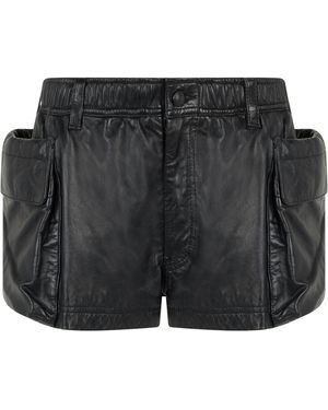 R13 Leather Cargo Shorts Calfskin - Black
