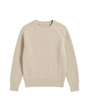 Carrera Ribbed Cotton Knit Crew-Neck Pullover With Front Buttons - White